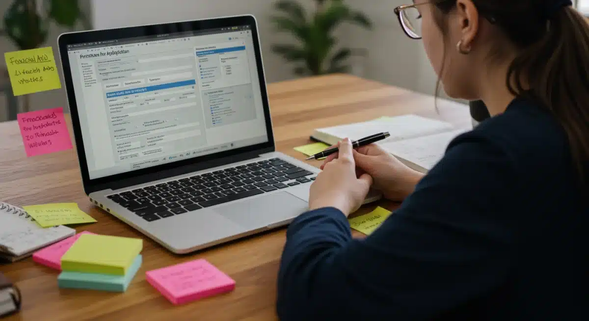 Student meticulously planning college applications and financial aid forms.