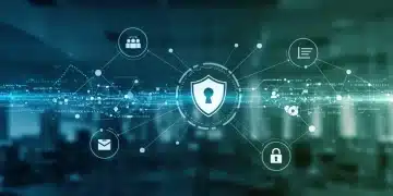Cybersecurity Directives 2025: Impact on 200,000+ Businesses Illustration of cybersecurity shield protecting a digital network, signifying new directives' impact on businesses.