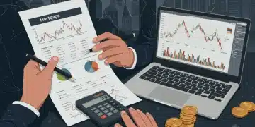 Person analyzing mortgage and loan documents to reduce payments amidst interest rate changes.