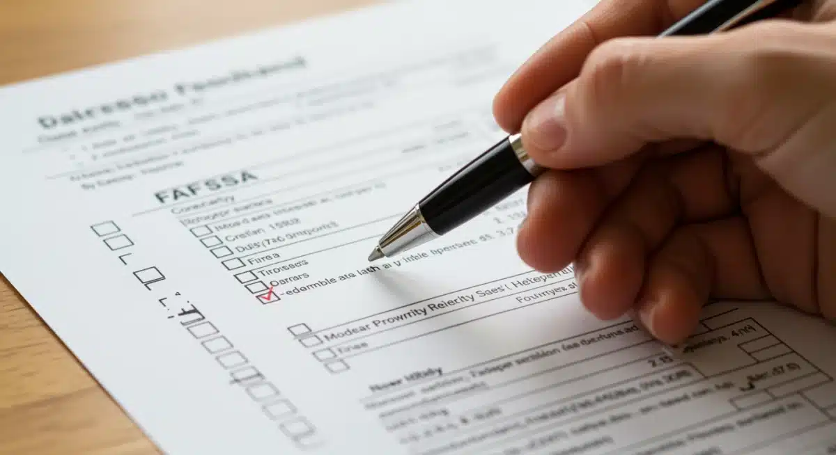 Hand pointing to financial details on a FAFSA application form