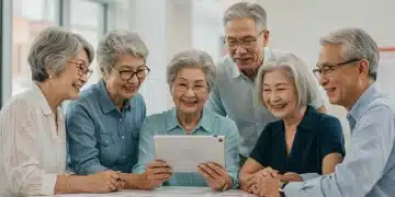 Seniors discussing 2025 Medicare Advantage benefits with a healthcare advisor, reviewing plan options on a tablet.