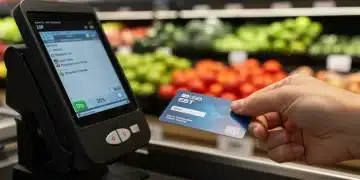EBT card being swiped at grocery store in January 2026, symbolizing food assistance access.