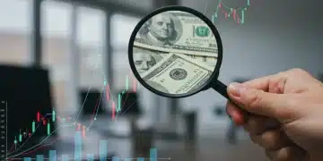 Financial chart with magnifying glass, symbolizing the upcoming Federal Reserve rate hike and its economic implications.
