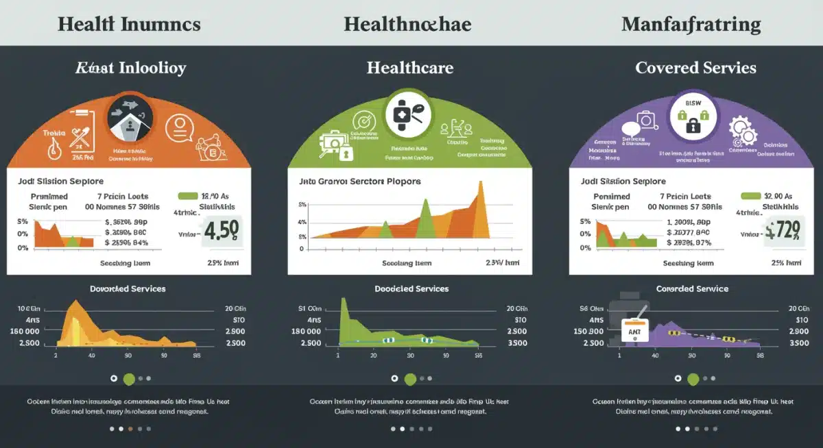 Infographic comparing health insurance benefits across tech, healthcare, manufacturing industries for 2026