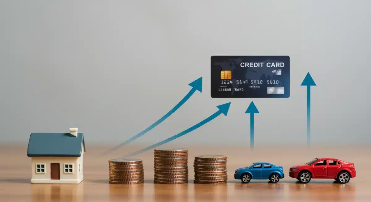 Diverse financial instruments like mortgages, credit cards, savings, and auto loans, showing the interconnected impact of interest rate changes.