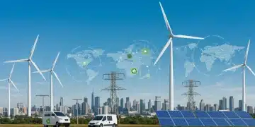 Illustration of renewable energy infrastructure and economic growth