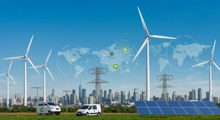 Illustration of renewable energy infrastructure and economic growth