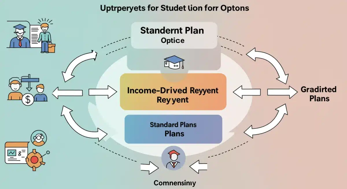 Infographic showing various student loan repayment plans and options, guiding borrowers through choices.