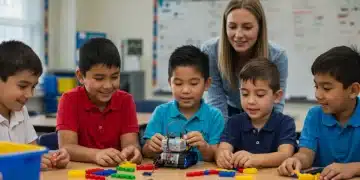Children building a robot, symbolizing new K-12 STEM standards