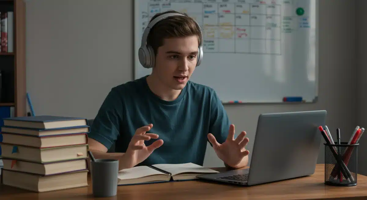 Organized student engaging in a virtual classroom with a clear study plan.