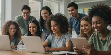 Students successfully navigating online learning platforms with focus and enthusiasm.