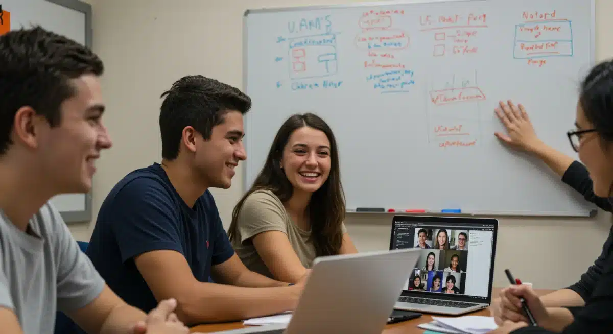 Diverse students collaborating effectively in a virtual group project.