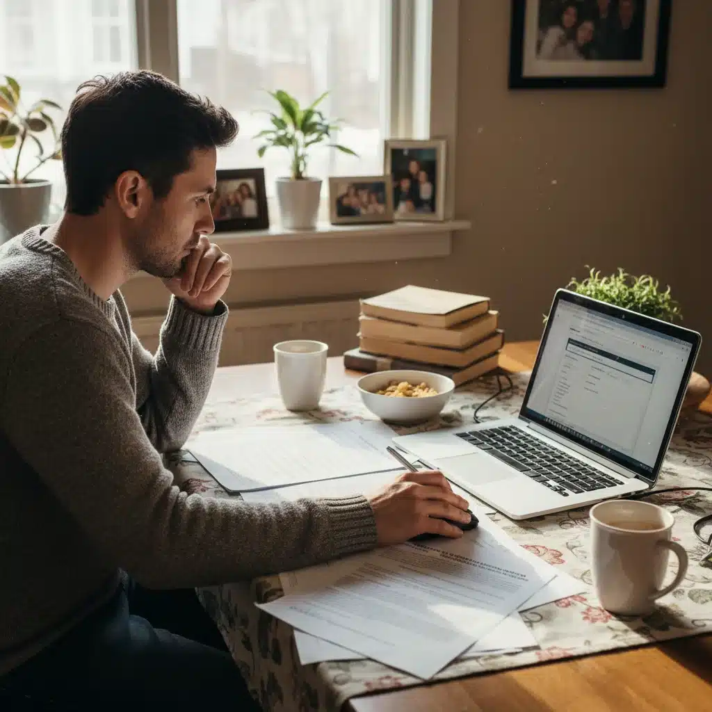 Individual applying for housing assistance, focusing on the application process.