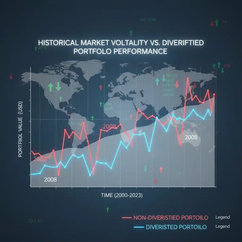 Chart comparing volatile and diversified portfolio performance over time