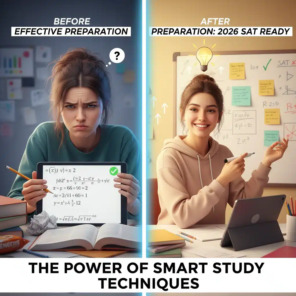 Student overcoming a challenging math problem with effective 2026 SAT study techniques.