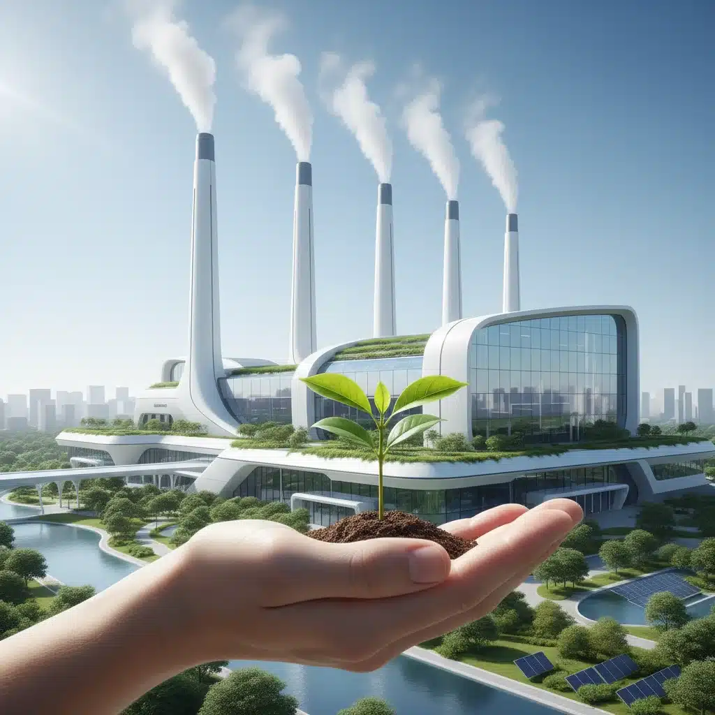 Sustainable manufacturing with a sapling representing green initiatives