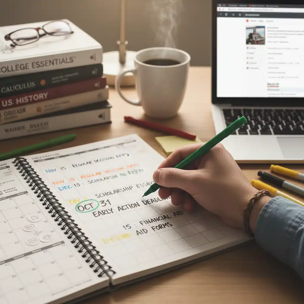 Student organizing academic planner for college applications