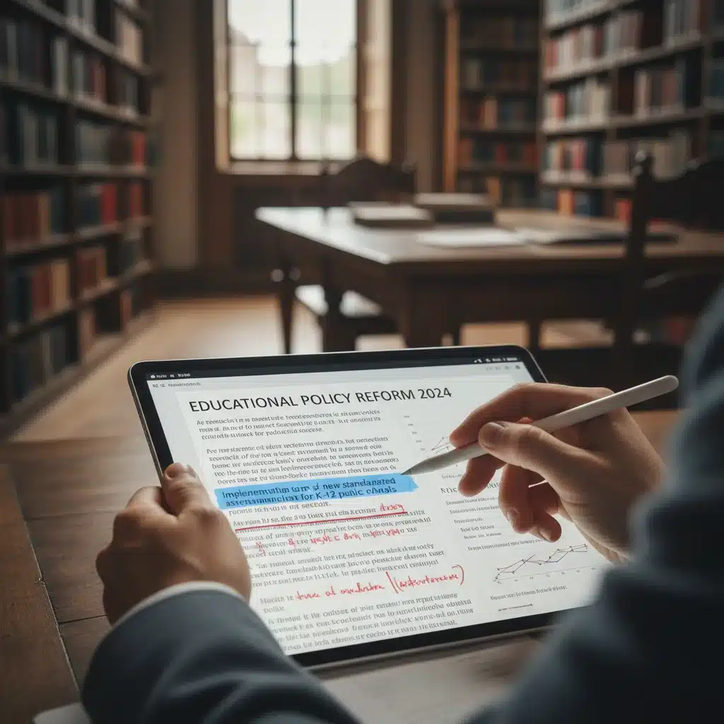 Analyzing new teacher certification policy documents on a tablet