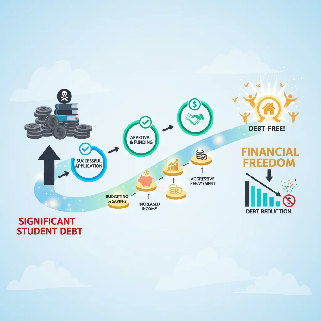 Illustration of student debt reduction pathway to financial freedom