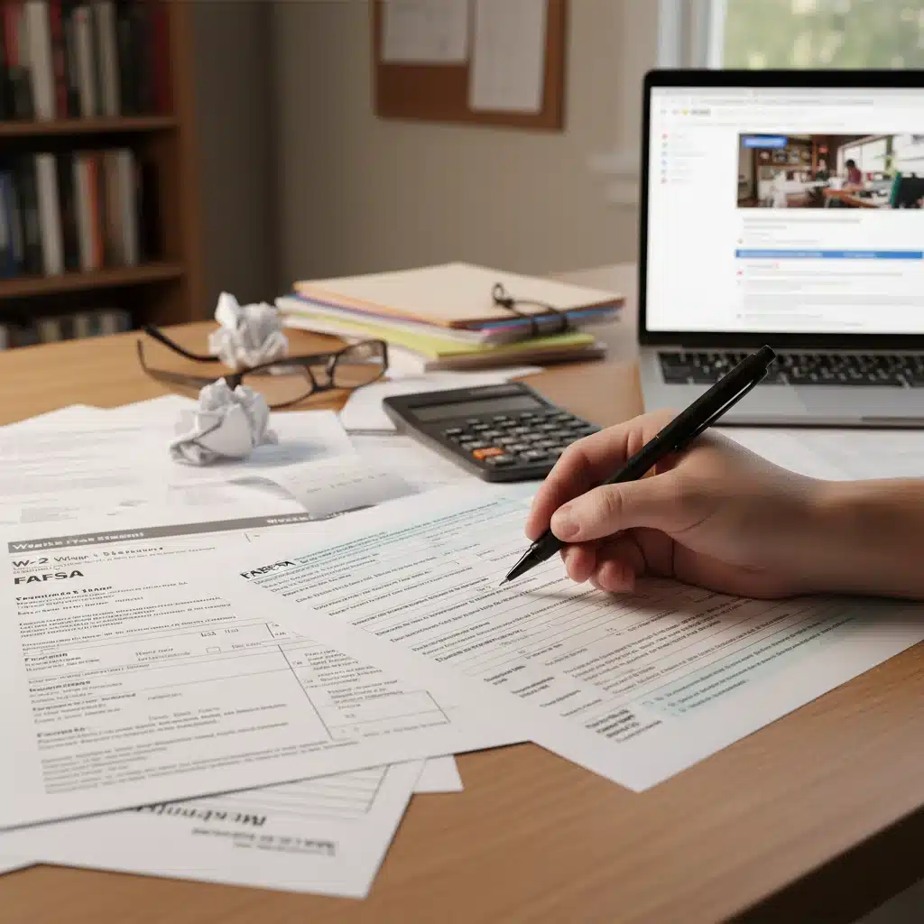 Hand filling out 2026 FAFSA application form with financial documents