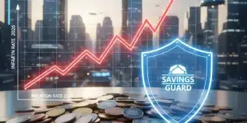 Graph showing rising inflation with shield protecting savings and coins