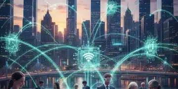 Modern city skyline with digital network overlay, symbolizing the 2026 National Infrastructure Bill's focus on digital access and urban development.