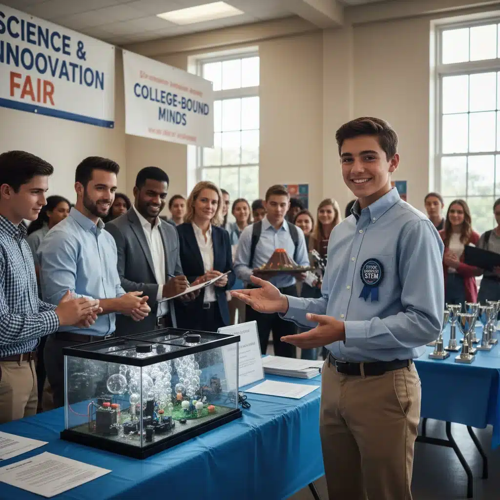 High school student confidently presenting science project