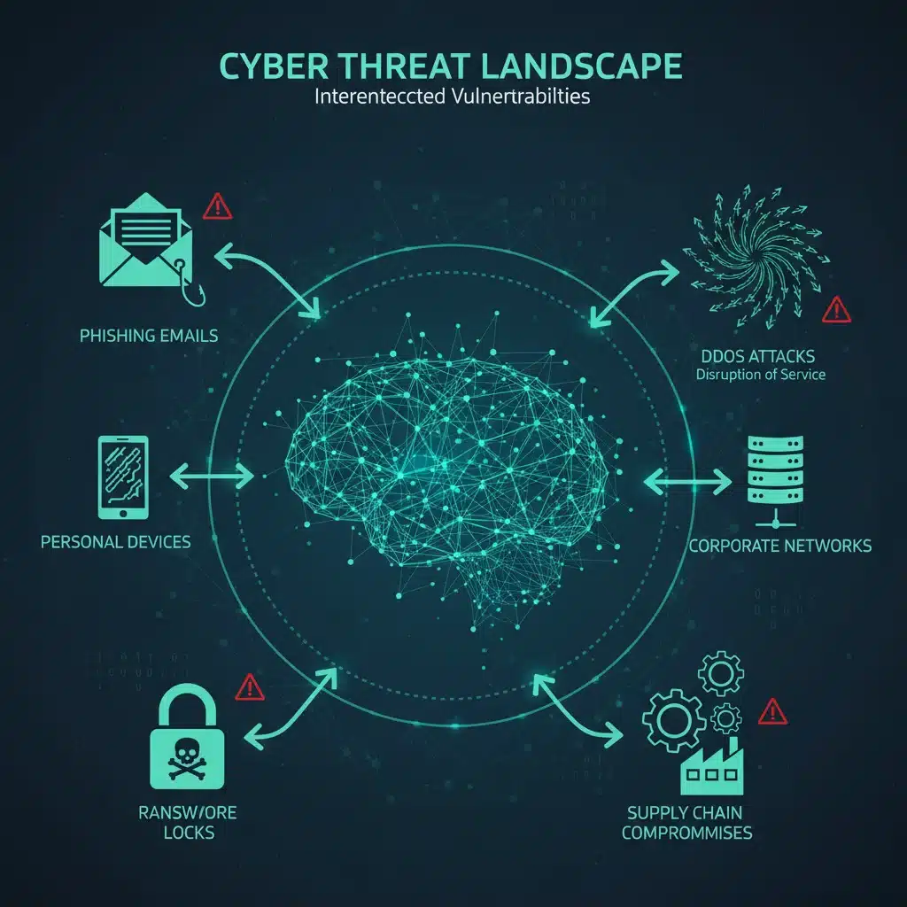 Infographic depicting various types of cyberattack vectors