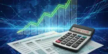 Financial charts and tax forms representing capital gains tax planning for 2026