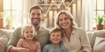 Happy family with children, symbolizing future child tax credit benefits and financial stability in 2026.