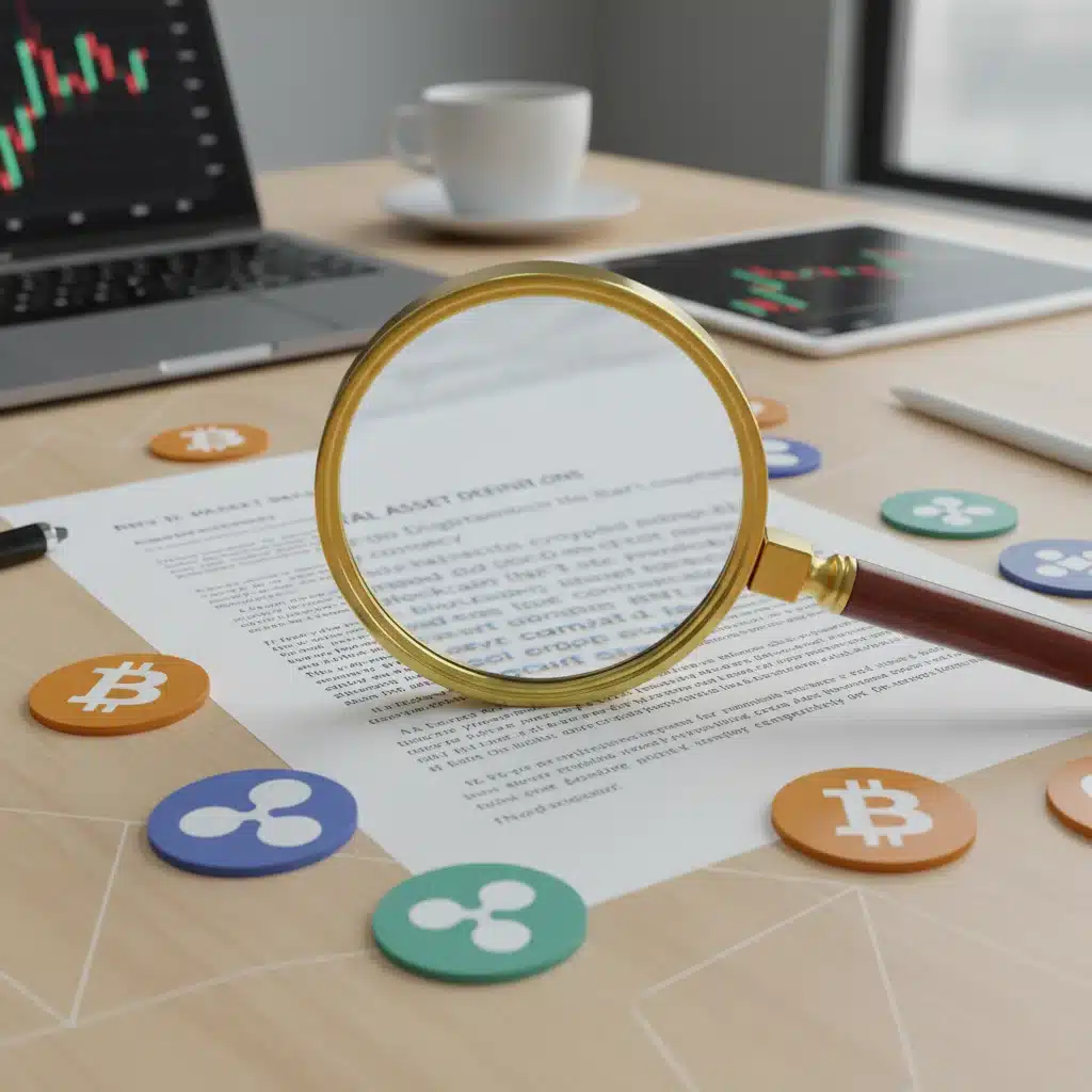 Legal document with magnifying glass on crypto definitions, representing regulatory scrutiny