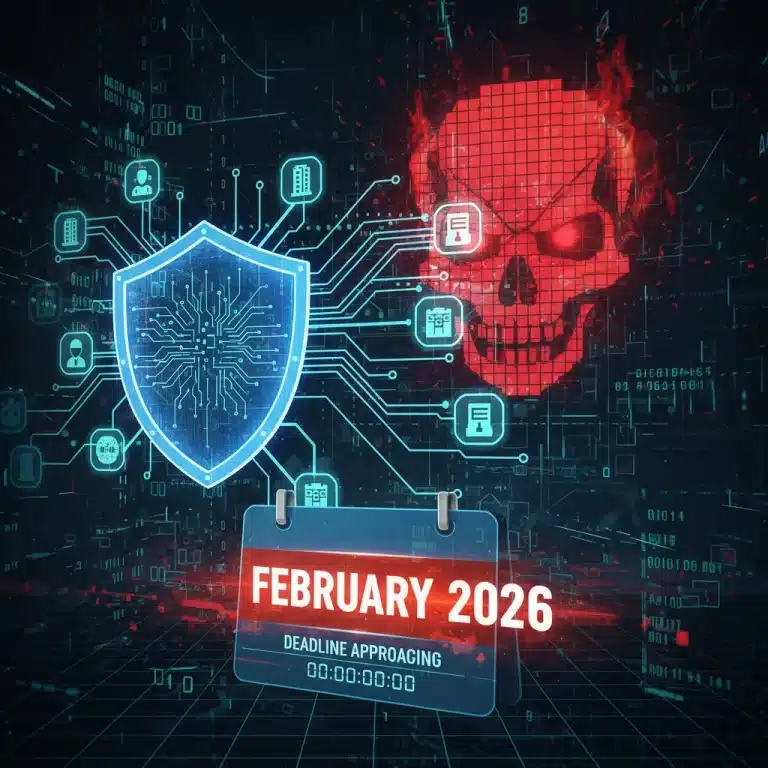 Urgent cybersecurity threat alert shield protecting businesses digital network