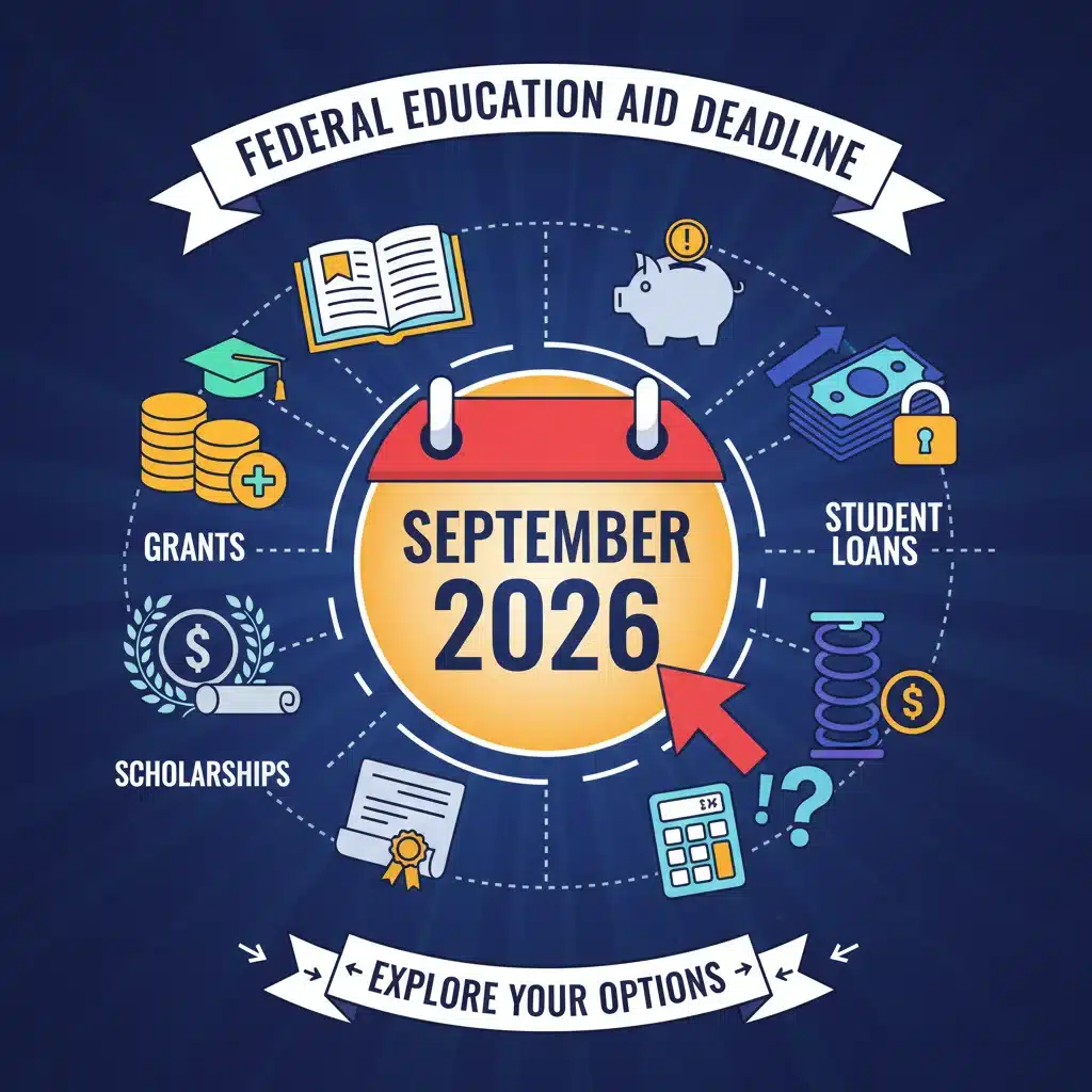 September 2026 calendar deadline for federal education programs with icons