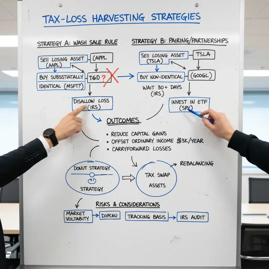 Whiteboard illustrating tax-loss harvesting strategies and financial planning