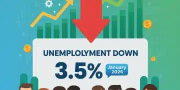 Infographic showing US unemployment rate at 3.5% in January 2026, signaling economic recovery.