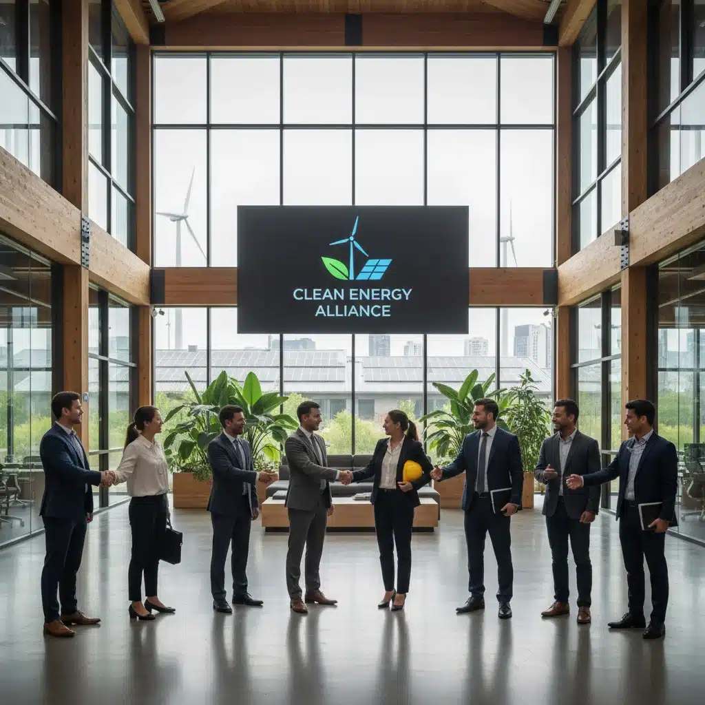 Professionals collaborating on clean energy projects, symbolizing partnerships