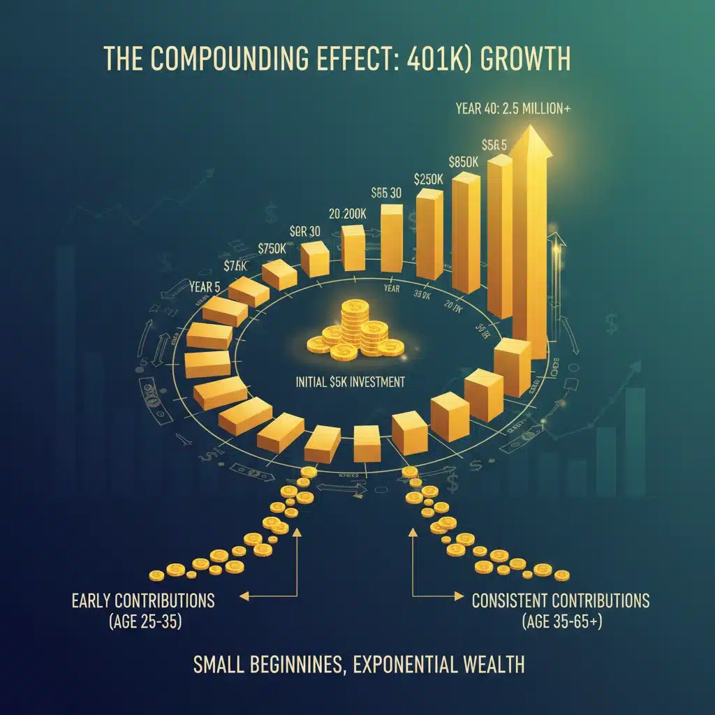 Illustration of compounding interest showing exponential growth of investments over time.