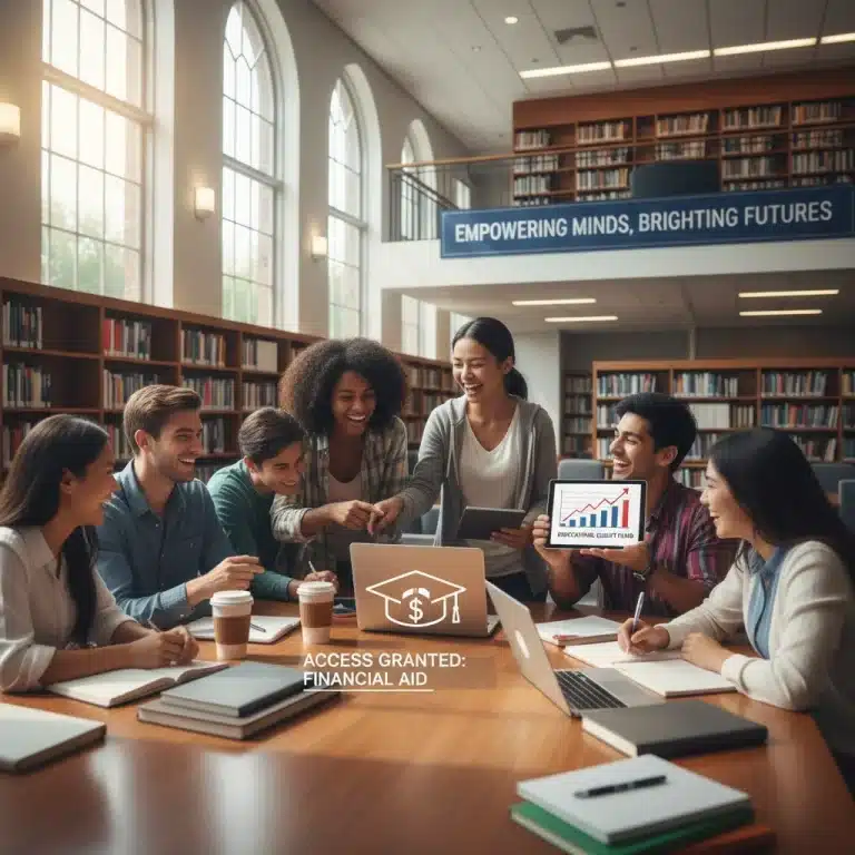 Students studying in library, symbolizing educational opportunity through Pell Grants.