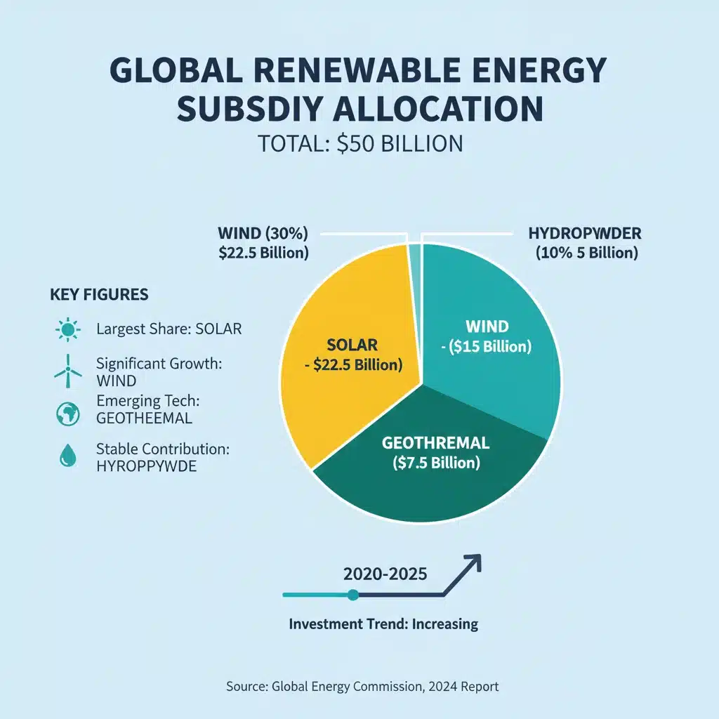 Infographic detailing  billion renewable energy subsidy allocation by sector